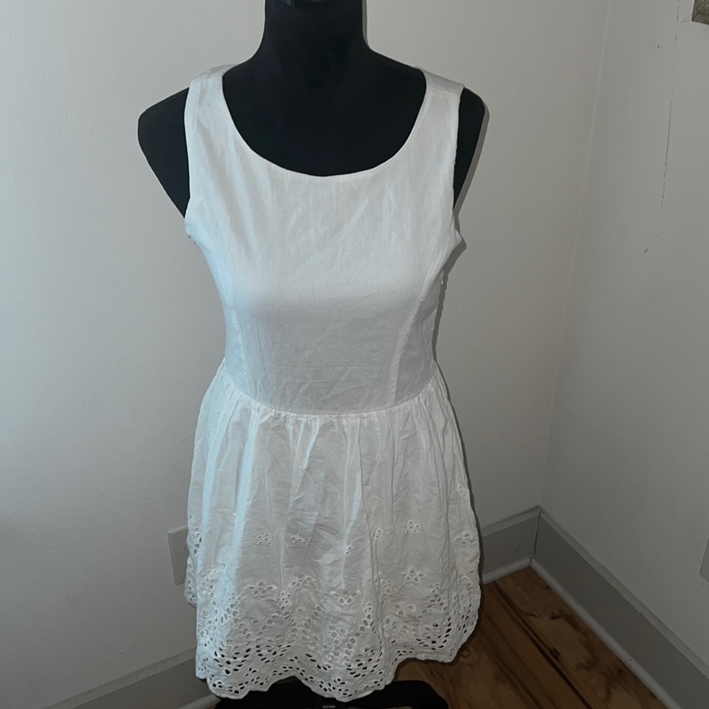 NSR white sleeveless eyelet skirt mini dress Sz M 100% cotton